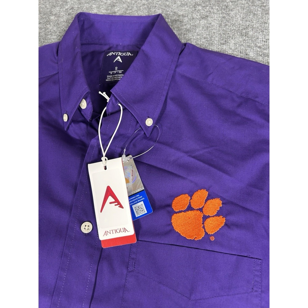 Antigua Men's Purple Clemson Tigers Long Sleeve Button Up Small NWT